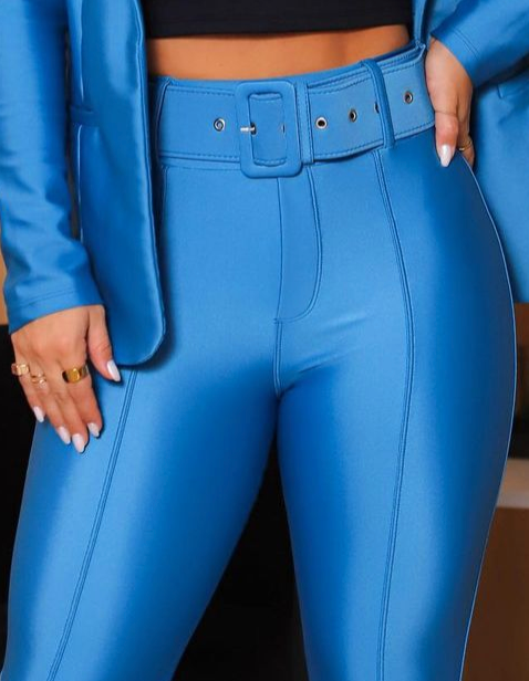 Compression Shine Sculpted Pants with belt | Calça Prada Blue