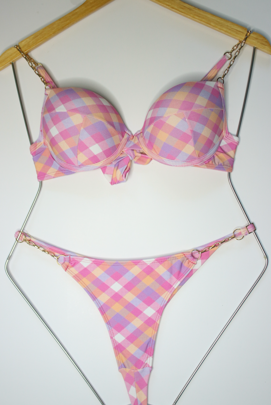 Plaid Pink Bikini Top