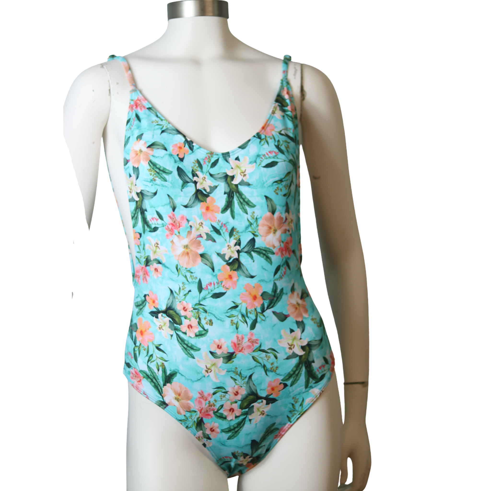 Linda Teal and Pink flowers One-piece Swimsuit